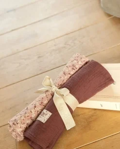 Cache Cœur Accessoires Bebe|Homewear-2 Maxi Langes bébé 65x65cm Trousseau Prune