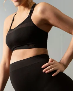 Cache Cœur Sportswear De Maternité|Soutiens-gorge Sans Armatures-Brassière de sport de grossesse et d’allaitement Woma noir