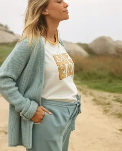 Cache Cœur Pulls D'allaitement|Hauts-Cardigan de grossesse en maille Abelha sauge