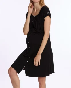 Cache Cœur Homewear|Nuisettes Grossesse-Chemise de nuit de maternité et d’allaitement Louna noir