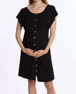 Cache Cœur Homewear|Nuisettes Grossesse-Chemise de nuit de maternité et d’allaitement Louna noir