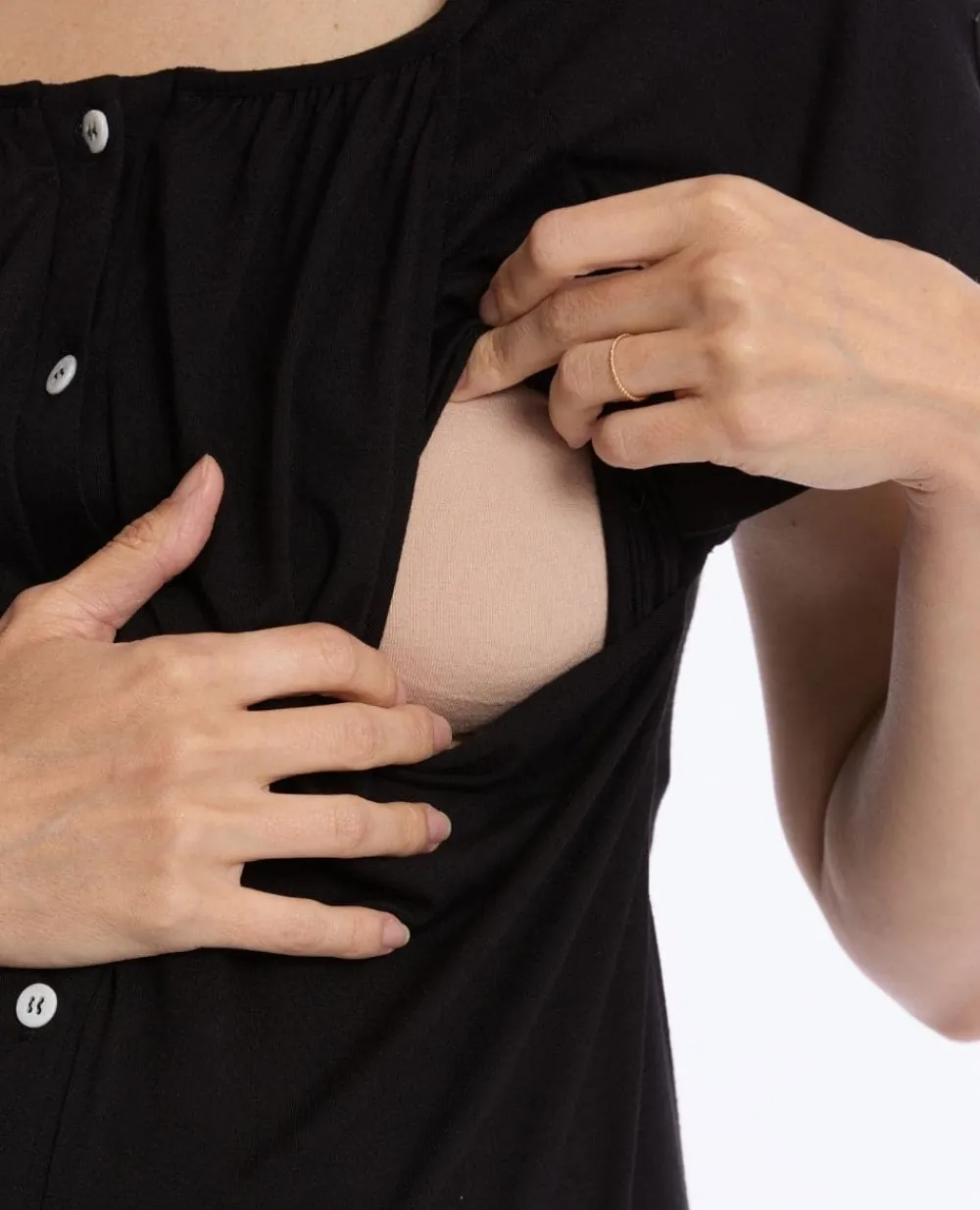 Cache Cœur Homewear|Nuisettes Grossesse-Chemise de nuit de maternité et d’allaitement Louna noir