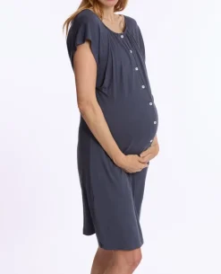 Cache Cœur Homewear|Nuisettes Grossesse-Chemise de nuit de maternité et d’allaitement Louna bleu nuit