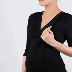 Cache Cœur Homewear|Nuisettes Grossesse-Chemise de nuit de maternité et d'allaitement Milk Noir