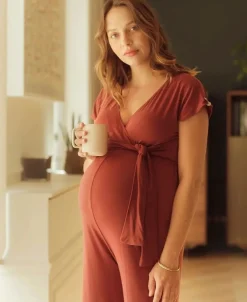 Cache Cœur Homewear|Pyjamas Grossesse-Combinaison de grossesse et d’allaitement Origin terracotta