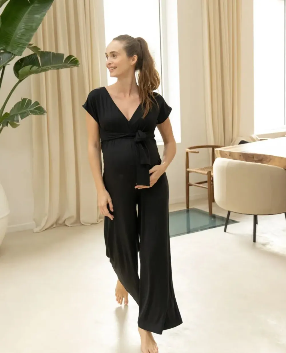 Cache Cœur Homewear|Pyjamas Grossesse-Combinaison de grossesse et d’allaitement Origin noir