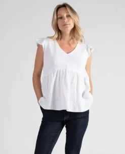 Cache Cœur Chemises Et Tops D'allaitement|Hauts-Haut papillon de grossesse et d’allaitement Suzanne blanc brodé