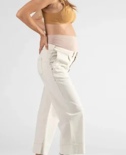 Cache Cœur Pantalons, Jupes & Shorts|Jeans-Jean de grossesse cropped wide leg Jill beige