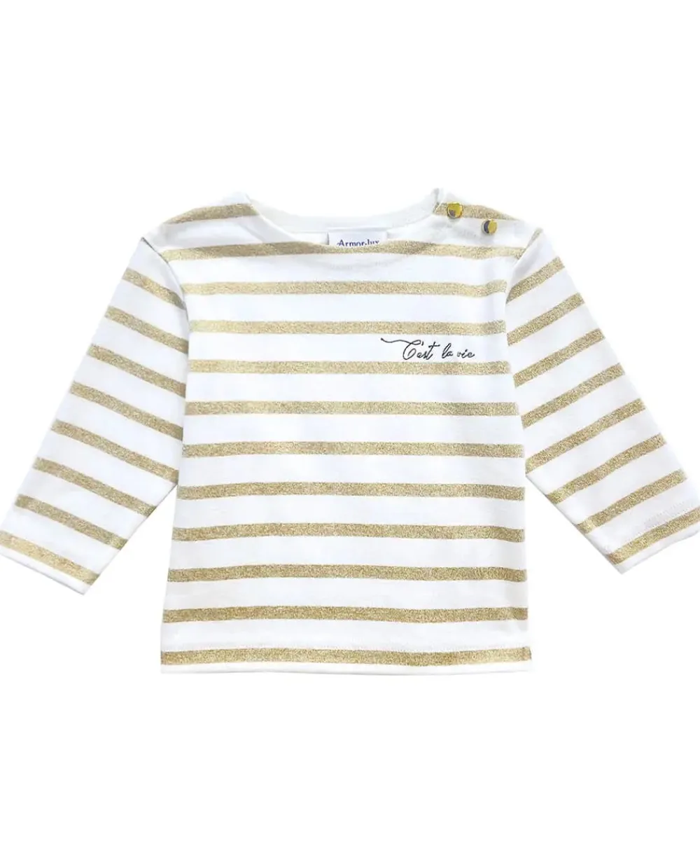 Cache Cœur Accessoires Bebe|Hauts-Marinière BÉBÉ Morgat doré coton bio - Made in France -