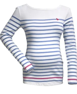 Cache Cœur Pulls D'allaitement|Chemises Et Tops D'allaitement-Marinière de grossesse blanc et bleu Brest - Made in France