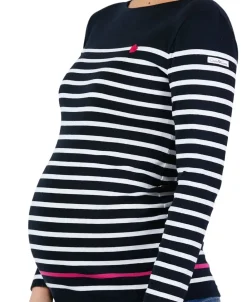 Cache Cœur Pulls D'allaitement|Chemises Et Tops D'allaitement-Marinière de grossesse marine et blanc Brest - Made in France