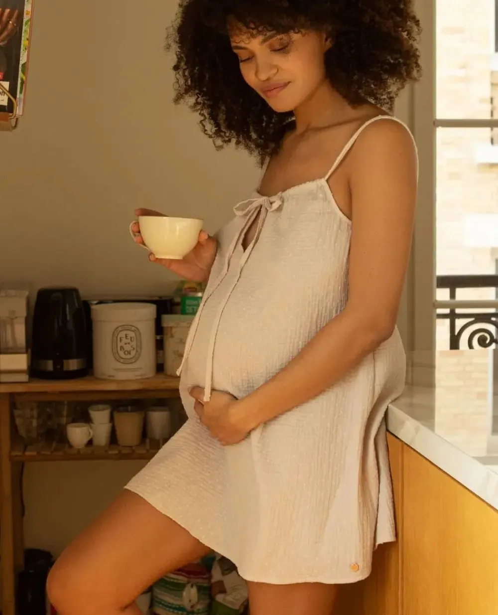 Cache Cœur Homewear|Nuisettes Grossesse-Nuisette de grossesse et d'allaitement Trousseau Beige