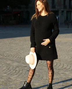 Cache Cœur Robes|Robes Et Combinaisons De Maternité-Robe pull de grossesse et d'allaitement Honey noir