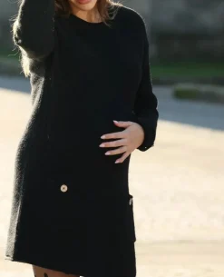 Cache Cœur Robes|Robes Et Combinaisons De Maternité-Robe pull de grossesse et d'allaitement Honey noir
