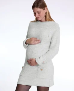 Cache Cœur Robes Et Combinaisons De Maternité|Robes-Robe pull de grossesse et d'allaitement Honey gris perle