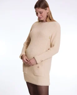 Cache Cœur Robes Et Combinaisons De Maternité|Robes-Robe pull de grossesse et d'allaitement Honey beige