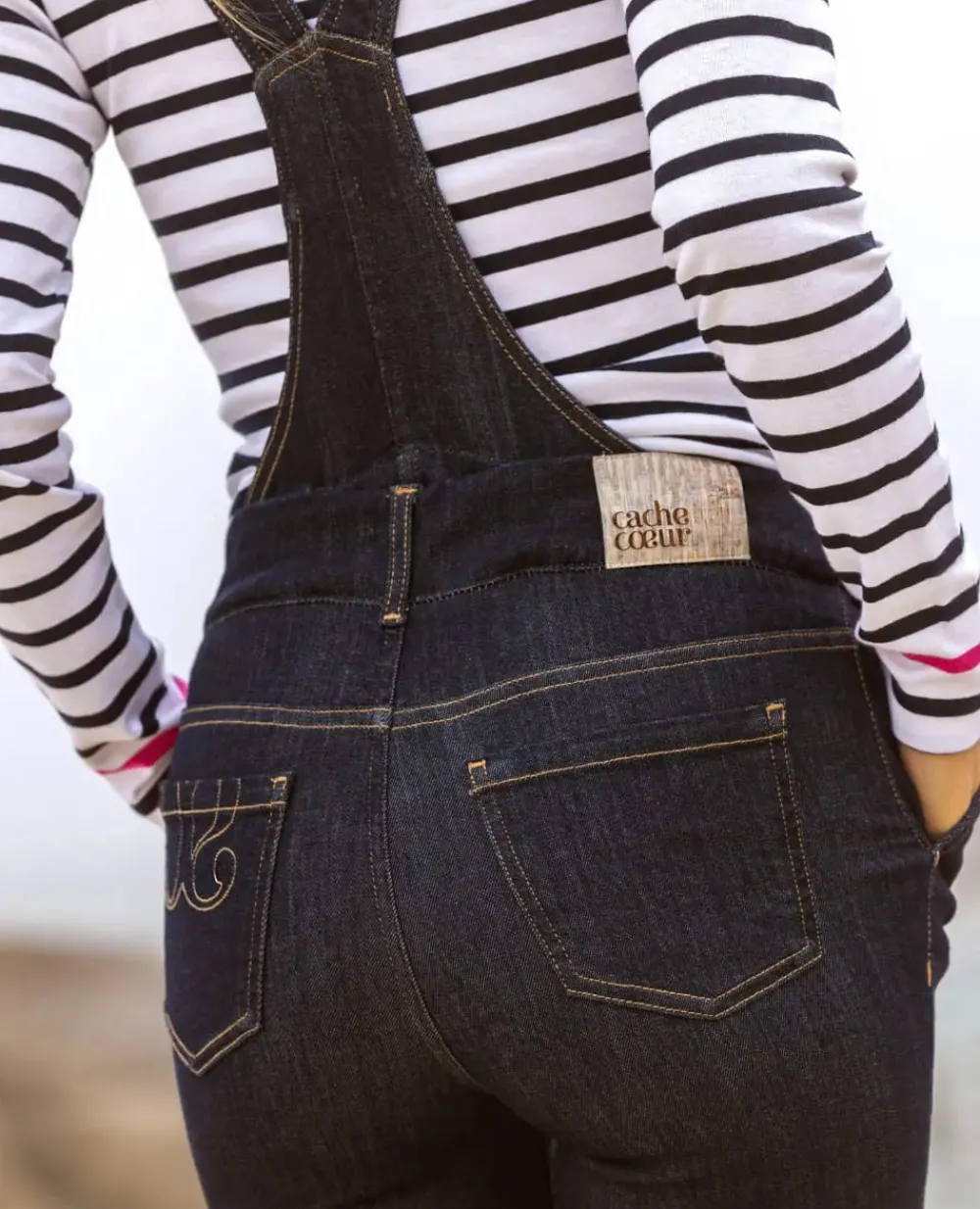 Cache Cœur Salopettes & Combinaisons|Jeans-Salopette de grossesse en jean Sharon brut