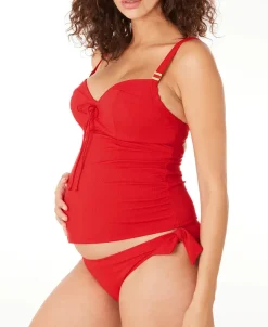 Cache Cœur Maillots De Bain De Grossesse|Maillots De Bain Allaitement-Tankini de grossesse avec armatures Porto Vecchio Rouge