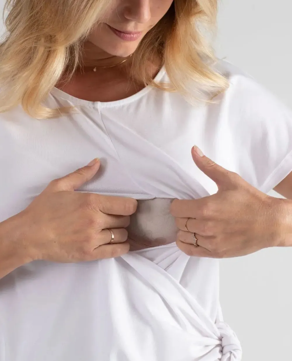 Cache Cœur Chemises Et Tops D'allaitement|Hauts-T-shirt de grossesse et d’allaitement Capucin blanc