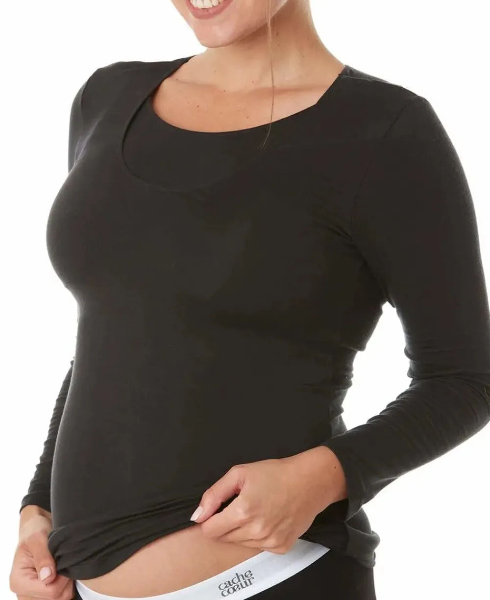 Cache Cœur Chemises Et Tops D'allaitement|Hauts-T-shirt de maternité et d'allaitement manches longues Life Noir