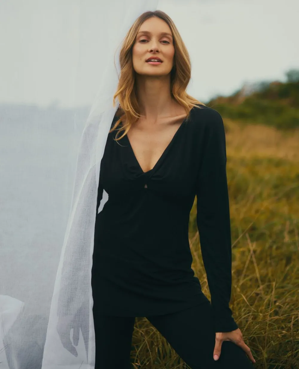Cache Cœur Homewear|Chemises Et Tops D'allaitement-T-shirt manches longues de grossesse et d’allaitement Louna noir