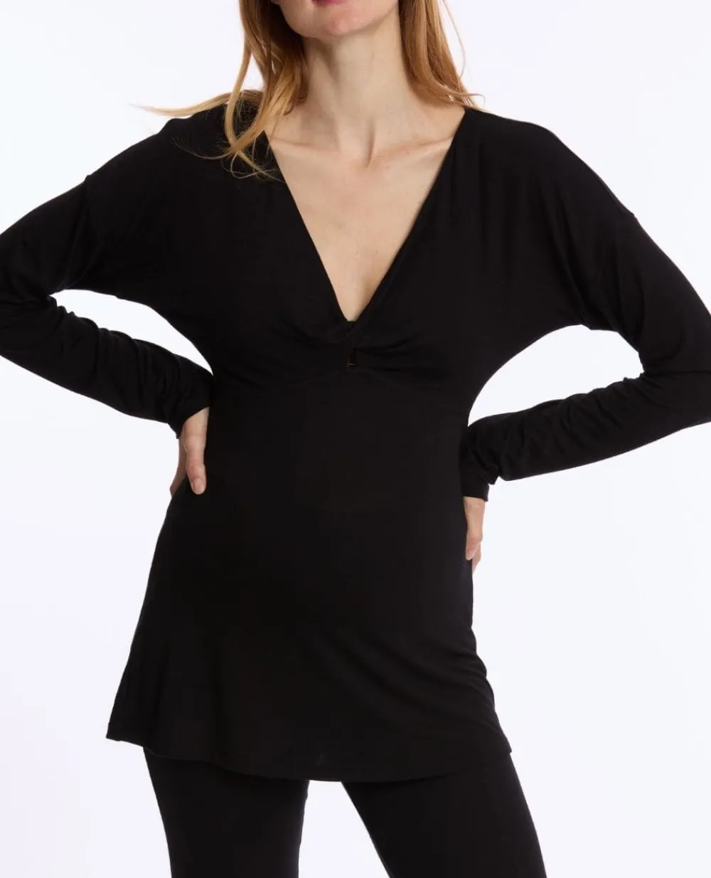 Cache Cœur Homewear|Chemises Et Tops D'allaitement-T-shirt manches longues de grossesse et d’allaitement Louna noir