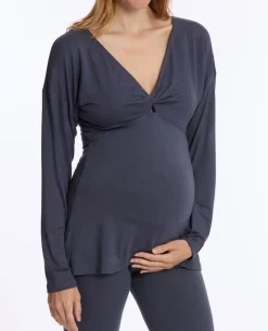 Cache Cœur Homewear|Chemises Et Tops D'allaitement-T-shirt manches longues de grossesse et d’allaitement Louna bleu nuit