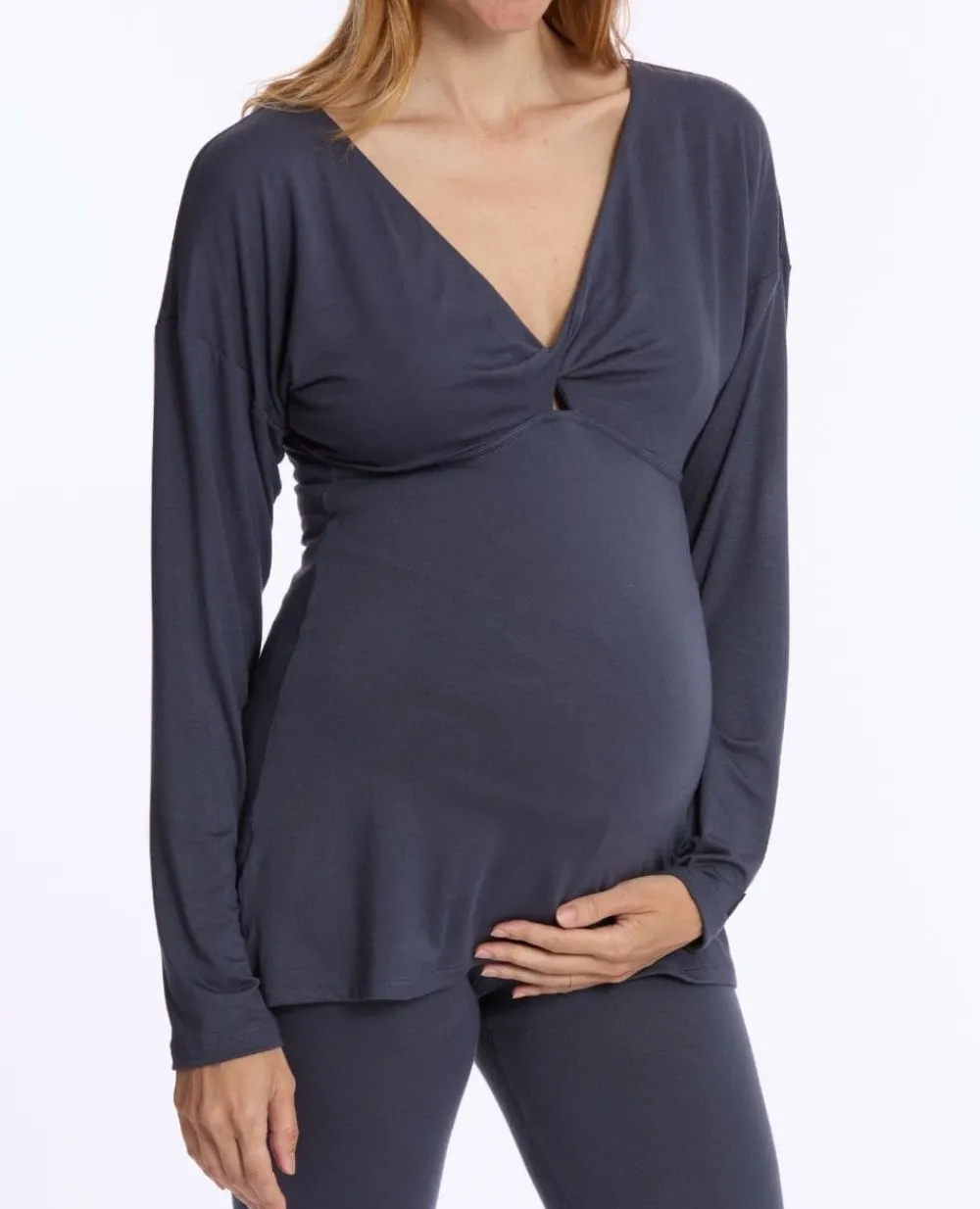 Cache Cœur Homewear|Chemises Et Tops D'allaitement-T-shirt manches longues de grossesse et d’allaitement Louna bleu nuit