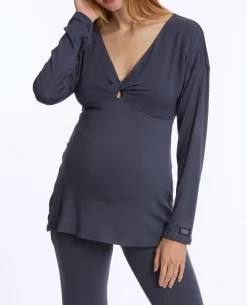 Cache Cœur Homewear|Chemises Et Tops D'allaitement-T-shirt manches longues de grossesse et d’allaitement Louna bleu nuit
