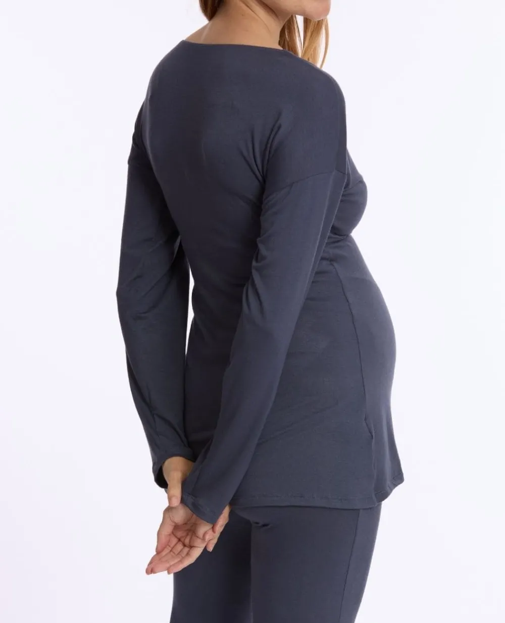 Cache Cœur Homewear|Chemises Et Tops D'allaitement-T-shirt manches longues de grossesse et d’allaitement Louna bleu nuit