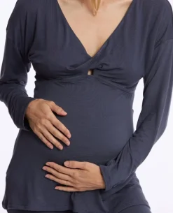 Cache Cœur Homewear|Chemises Et Tops D'allaitement-T-shirt manches longues de grossesse et d’allaitement Louna bleu nuit
