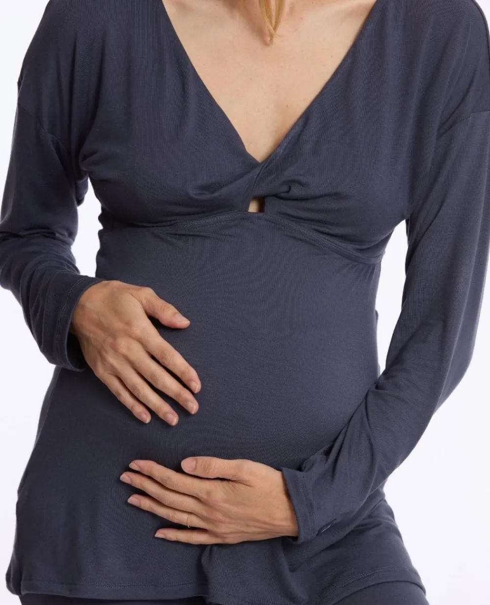 Cache Cœur Homewear|Chemises Et Tops D'allaitement-T-shirt manches longues de grossesse et d’allaitement Louna bleu nuit